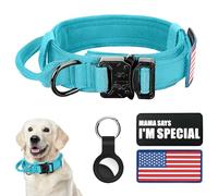 Collar táctico militar para perro, collar ajustable de nailon para perro, hebilla de metal resistente con asa para entrenamiento de perros, con parches (azul claro 1, L)