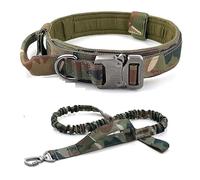 Collar táctico militar para perro con correa y mango grueso, ajustable, entrenamiento fuerte (collar de camuflaje + juego de correa, L)
