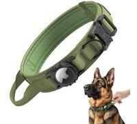 Collar táctico para perro Airtag [verde, L], collar militar para perros de entrenamiento resistente, collar de perro GPS ajustable para AirTag con soporte Apple AirTag y asa de control para perros