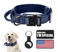Collar táctico para perro, collar militar ajustable de nailon, hebilla de metal resistente con asa para entrenamiento de perros, con parches (azul, XL)