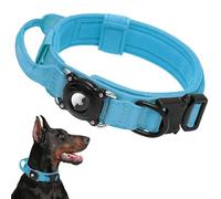 Collar táctico para perro impermeable - Collar de entrenamiento de nailon ajustable con soporte seguro para Airtag, mango de control y hebilla de liberación rápida para perros medianos y grandes (azul