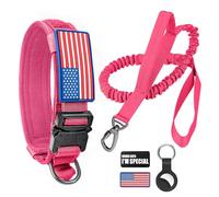 Collar táctico para perro y correa elástica, juego de collar y correa militar para perro con bandera estadounidense de Estados Unidos, collar K9 ajustable con hebilla y asa de metal resistente, con