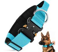Collar Táctico Perro, Collar Militar Ajustable para Perro Grande Mediano, 3,8 cm de Ancho, Collar Perros Nylon con Mango y Hebilla de Metal Liberación Rápida (Azul, M)