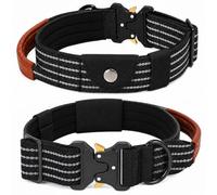 Collar Táctico Perro Reflectante Mediano y Grande con Bolsillo para Airtag | Asa de Control Forrada en Cuero, Ajustable, con Hebilla de Metal Liberación Rápida, Robusto, Duradero, Nylon, Entrenamiento