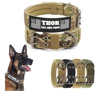 Collar táctico personalizado para perro con parches de nombre y número de teléfono, collar resistente a medida con hebilla de cinturón de metal de doble pin para perros medianos y grandes (camuflaje