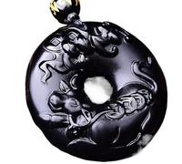 Collar talismán, Colgante Feng Shui, collar con colgante de riqueza de obsidiana negra Feng Shui, hebilla de armonía, amuleto de cristal de meditación de chakra auténtico, collar con colgante for homb