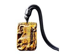 Collar talismán, Colgante Feng Shui, collar de riqueza Feng Shui, ojo de tigre amarillo natural, cuarzo, colgante de tigre del zodíaco, buena suerte for hombres y mujeres, colgante de riqueza, aleja e