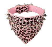 Collar tipo bandana de 5 cm de ancho para mascotas, de piel, con tachuelas, bufanda, para perros medianos y grandes, Pitbull Boxer, leopardo rosa, talla M