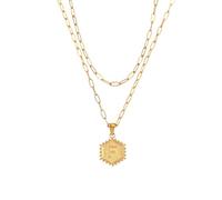 Collar unisex con forma hexagonal A-Z 26 letras del alfabeto para mujer, cadena de eslabones de doble capa, chapado en oro, collar con inicial, accesorios de moda, regalo para mujeres y hombres
