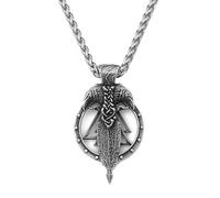 Collar Valknut Para Hombres - Colgante de Acero Inoxidable Con El Símbolo del Cuervo Odin Vikingo -Joyería Amuleto Animal Mitología Nórdica Huginn Y Muninn Hecha A Mano Vintage Y Hueca