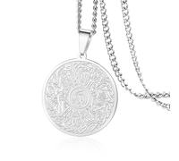 Collar VASSAGO de Alá para Hombres y Mujeres, Caligrafía Árabe Ayatul Kursi, Collar Islámico Musulmán con Colgante Redondo, Joyería de Islam, Regalos de Eid Ramadán, One Size, Acero inoxidable, Sin