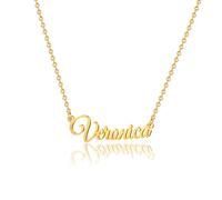 Collar Veronica, chapado en oro de 14 quilates, acero inoxidable, collar personalizado con placa de nombre, joyería personalizada, regalo para mujeres y hombres