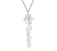 Collar Vertical Personalizado con Nombre de Flor de Narciso Diciembre Collares de nacimiento Colgante Mujer Plateado Acero Inoxidable con Cadena 40+5cm Colgantes Personalizados Regalo Cumpleaños