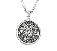 Collar Viking Vintage Árbol de la Vida Para Hombres - Amuleto Colgante del Árbol del Mundo Yggdrasil de Acero Inoxidable Nórdico - Joya Punk Rock Callejero Hip Hop Escandinava
