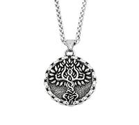 Collar Viking Vintage Árbol de la Vida Para Hombres - Amuleto Colgante del Árbol del Mundo Yggdrasil de Acero Inoxidable Nórdico - Joya Punk Rock Callejero Hip Hop Escandinava