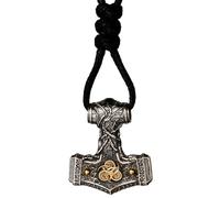 Collar vikingo con el martillo de Thor colgante Mjolnir de plata de ley 925 bicolor con el elemento aire joyería de la mitología nórdica para hombre mujer cordón negro
