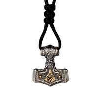 Collar vikingo con el martillo de Thor colgante Mjolnir de plata de ley 925 bicolor con el elemento tierra joyería de la mitología nórdica para hombre mujer cordón negro