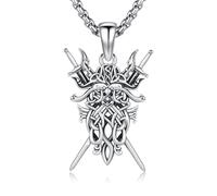Collar vikingo de plata de ley 925, cadena Odin con nudo celta, colgante de espada, amuleto vikingo, joyas nórdicas, regalos para hombre y mujer, longitud de la cadena 20 + 2 pulgadas, 27 MM, Plata