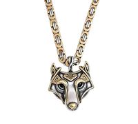 Collar Vikingo Fenrir Para Hombres - Colgante de Cabeza de Lobo Odín Nórdico Con Cadena Bizantina de Rey Acero Inoxidable - Joyería Amuleto Animal Medieval Vintage Hecha A Mano Hip Hop
