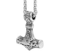 Collar Vikingo Nórdico Odin Mjolnir Para Hombres -Colgante Martillo Thor Nudo Celta Nudo Celta Acero Inoxidable Hecho A Mano -Amuleto Nudo Triangular Vintage Regalo Joyería Motociclista(Silver_60CM)