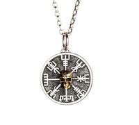 Collar Vintage Calavera Vikinga Plata Ley 925 con Colgante Cobre, Amuleto Nórdico de Protección, Joyería con Cadena de Plata 3 mm y 23,6 Pulgadas, Estilo Punk Retro(Pendant+silver chain)