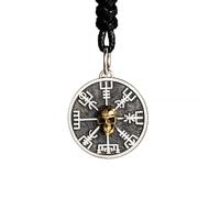 Collar Vintage Calavera Vikinga Plata Ley 925 con Colgante Cobre, Amuleto Nórdico de Protección, Joyería con Cadena de Plata 3 mm y 23,6 Pulgadas, Estilo Punk Retro(Pendant+wax cord)