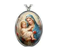 Collar Virgen María y su hijo, Medallón Oval Sagrado 2D