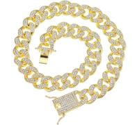 Collar y Correa de Cadena con Diamantes de imitación para Perro, Collar de Metal súper Fuerte para Perro, Cuerda Plateada y Dorada para Mascotas para Fiestas y espectáculos, LT006G, 45 cm
