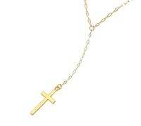 Collar y de Cruz dorada de 14K joyas de Cruz religiosa de semana santa joyas sensuales de cadena de clavícula con cadena de flujo-C-gold