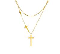 Collar y de Cruz dorada de 14K joyas de Cruz religiosa de semana santa joyas sensuales de cadena de clavícula con cadena de flujo-B-gold