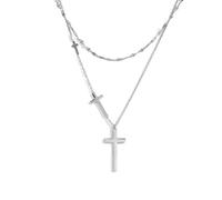 Collar y de Cruz dorada de 14K joyas de Cruz religiosa de semana santa joyas sensuales de cadena de clavícula con cadena de flujo-B-silvery