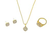 Collar y pendientes de anillo de tres piezas con anillo de amor y amistad, promesa eterna, exquisitos anillos, collar, pendientes, juego de joyas para mujeres, colgante de cadena de circonio, anillos