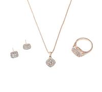 Collar y pendientes de anillo de tres piezas con anillo de amor y amistad, promesa eterna, exquisitos anillos, collar, pendientes, juego de joyas para mujeres, colgante de cadena de circonio, anillos