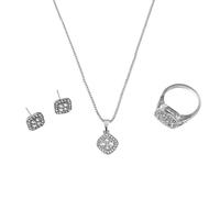 Collar y pendientes de anillo de tres piezas con anillo de amor y amistad, promesa eterna, exquisitos anillos, collar, pendientes, juego de joyas para mujeres, colgante de cadena de circonio, anillos