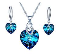 Collar y Pendientes de Plata esterlina 925 para Mujer, Collar de corazón de Cristal Azul, Arete de Cristal, Juegos de Joyas, Regalo de cumpleaños de Navidad
