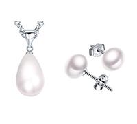 Collar y Pendientes de plata esterlina 925 para mujer, collar de perlas de agua dulce, aretes de perlas, juegos de joyas de perlas, regalo de cumpleaños de Navidad