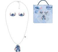 Collar y pendientes infantil Disney Stitch con colgante temático y cadena ajustable en estuche de regalo | Set de bisutería oficial para niñas mayores de 3 años