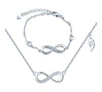 Collar y Pulsera de Plata 925 para Mujer, Collar de Pulsera con símbolo de Infinito, circonitas adornadas, Conjuntos de Joyas de corazón, Plata, Regalo de cumpleaños de Navidad