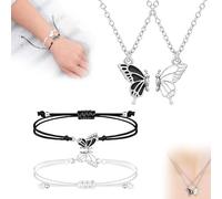 Collar y pulseras de mariposa para mejores amigas, set de amistad de 4 piezas ajustables, regalo simbólico para amigas, hermanas o niñas, símbolo de amor y felicidad
