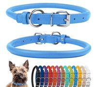 CollarDirect Collar de perro de cuero enrollado, collar de cachorro redondo acolchado suave, collar de cuero genuino hecho a mano para perros pequeños y grandes collares para gatos 13 colores (8-11 pulgadas, textura azul)