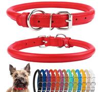 CollarDirect Collar de perro de cuero enrollado, collar de cachorro redondo acolchado suave, collar de cuero genuino hecho a mano para perros pequeños y grandes collares para gatos 13 colores (8-11 pulgadas, textura roja)