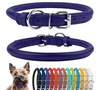 CollarDirect Collar de perro de cuero enrollado, collar de cachorro redondo acolchado suave, collar de cuero genuino hecho a mano para perros pequeños y grandes collares para gatos 13 colores (7-8 pulgadas, textura púrpura)