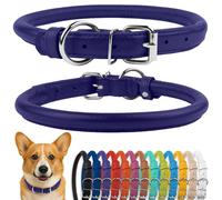 CollarDirect Collar de perro de cuero enrollado, collar de cachorro redondo acolchado suave, collar de cuero genuino hecho a mano para perros pequeños y grandes collares para gatos 13 colores (14-16 pulgadas, textura púrpura)
