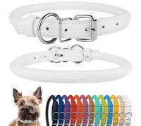 CollarDirect Collar de perro de cuero enrollado, collar de cachorro redondo acolchado suave, collar de cuero genuino hecho a mano para perros pequeños y grandes collares para gatos 13 colores (6-7 pulgadas, textura blanca)