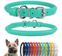 CollarDirect Collar de perro de cuero enrollado, collar redondo acolchado suave para cachorros, collar de cuero genuino hecho a mano para perros pequeños y grandes, negro, rosa, rojo, morado, azul (se