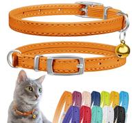 CollarDirect Collar de piel para gato con campana extraíble, collar de seguridad para gatito con correa elástica (naranja, 15-18 cm)
