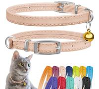 CollarDirect Collar de Piel para Gato Con Correa Elástica y Campana - Seguridad para Gatito (Cuello de 9 a 11 Pulgadas, Beige, Negro, Azul, Rojo, Naranja)