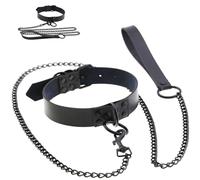 Collare BDSM con Guinzaglio 115 cm - Collare in Ecopelle Nera per Donna e Uomo - Choker Fetish per Giochi SM, Fetish e Bondage FOPS B19
