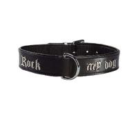 Collare in similpelle nero con fibbia con scritta Rock My Dog per cani Croci