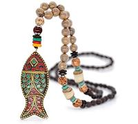 Collares Collares bohemios for mujer, colgante largo, collar de cuentas, vintage, étnico, bohemio, joyería de la suerte, hecho a mano, cuentas de madera, abalorios de pescado, cadenas de suéter, acces